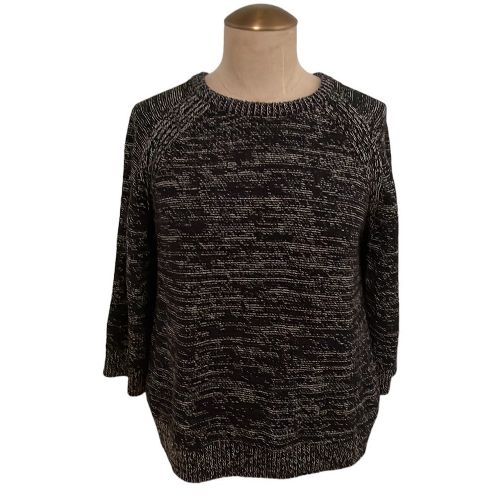 Massimo Dutti Blue/Grey Heavy Knit Marled Split Back 3/4 Sleeve Sweater Sz Sm